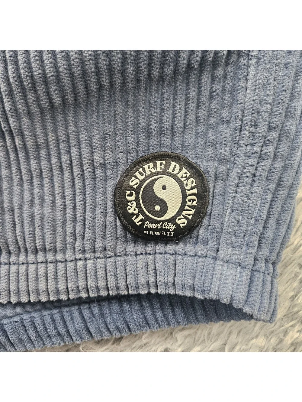 T&C Surf Designs Corduroy Shorts Men 34x7 Blue Cotton Beach Retro Yin & Yang
